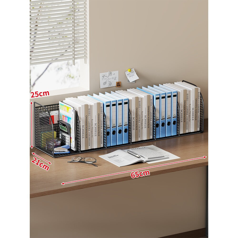 Extra-Wide Modular Metal Desk File Organizer with Adjustable Dividers and Integrated Pen Cup