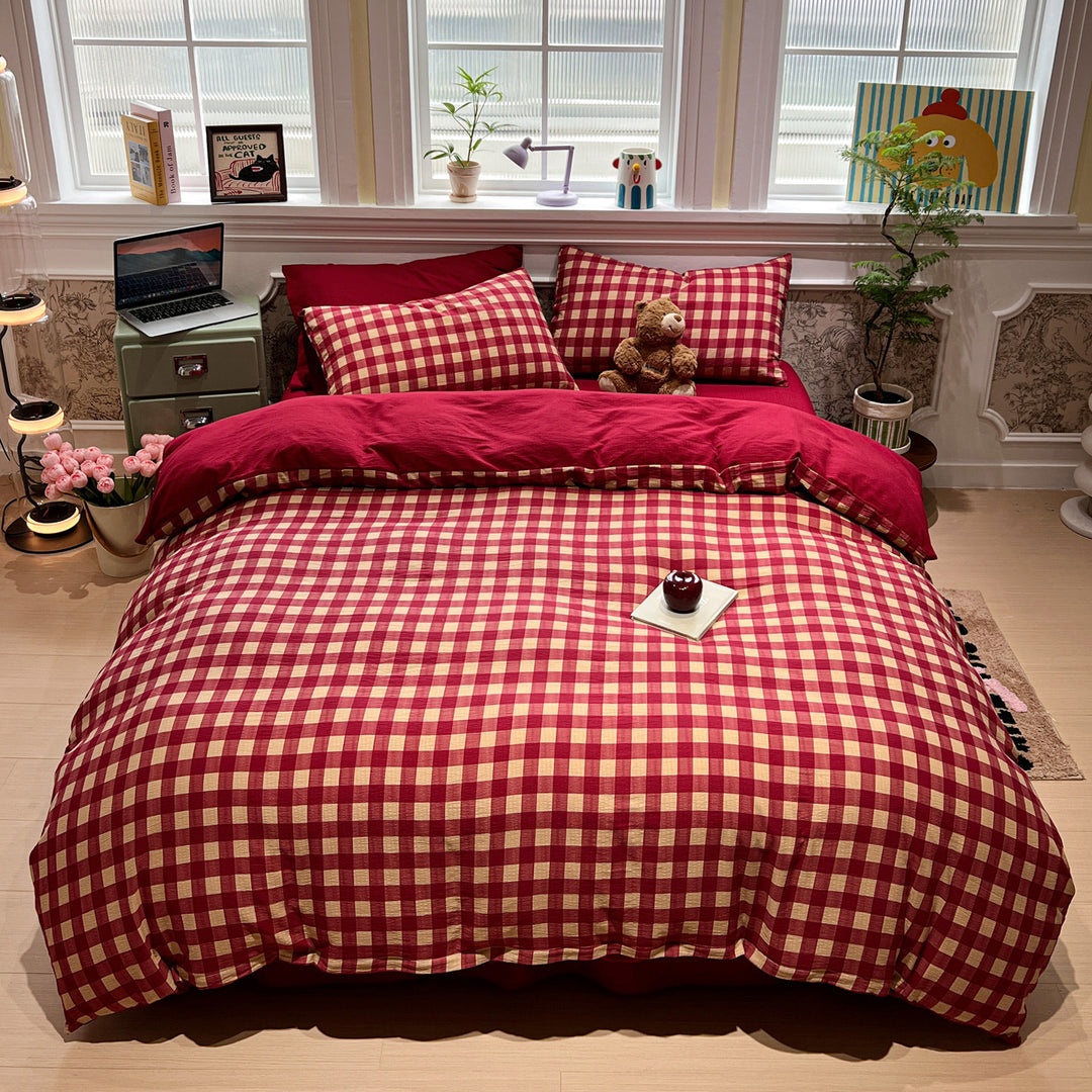 Soft Cotton Checkered Duvet Cover Set