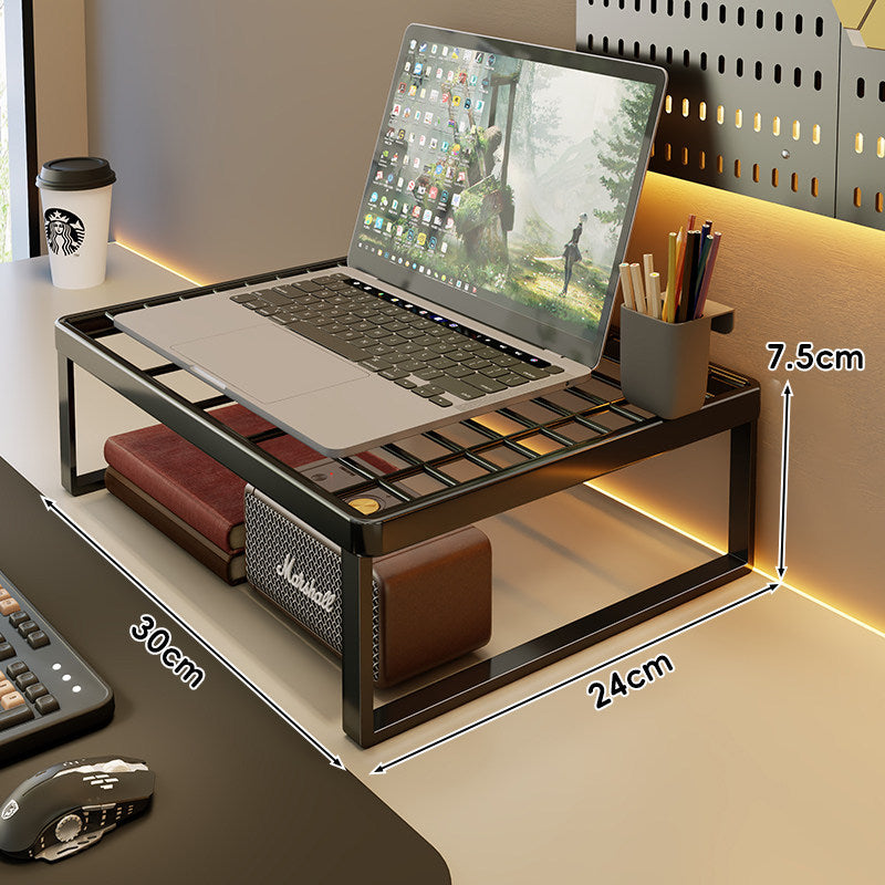 Ventilated Metal Grid Laptop & Monitor Riser with Under-Storage Shelf