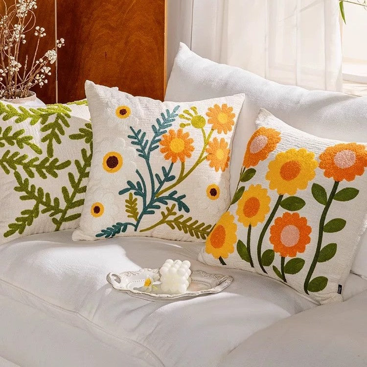 Floral Embroidered Throw Pillow