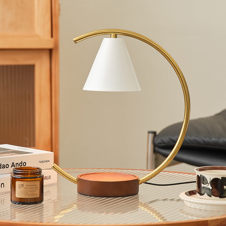 Crescent Arc Table Lamp with Leather Base