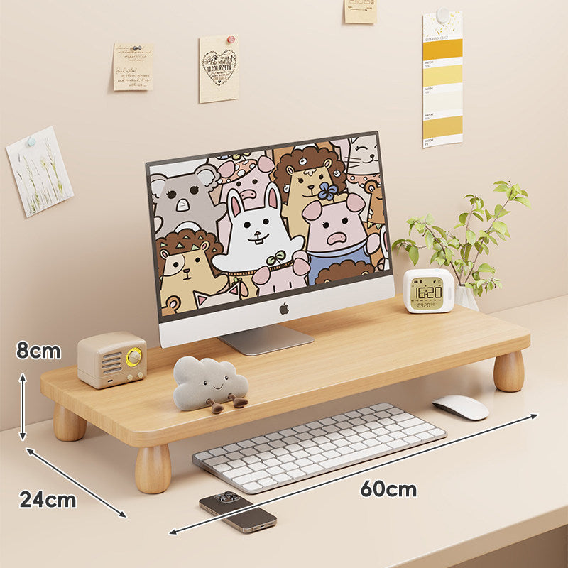 Solid Wood Low-Profile Monitor and Display Riser with Rounded Peg Legs and Keyboard Slide-Out Space