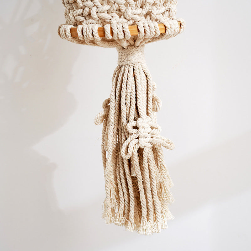 Macrame Hanging Planter with Wooden Accents