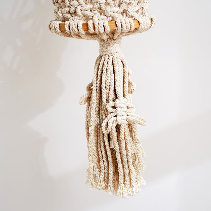 Macrame Hanging Planter with Wooden Accents