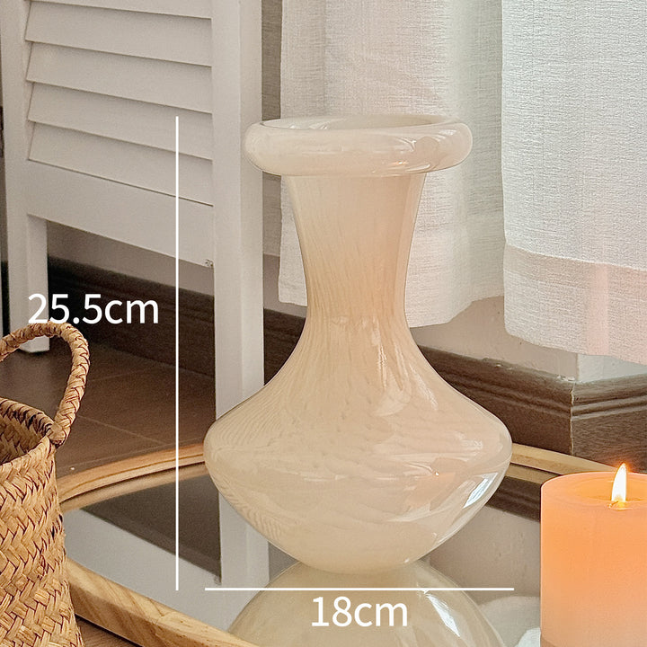 Hand-Blown Hourglass-Shaped Decorative Glass Vase with Narrow Neck