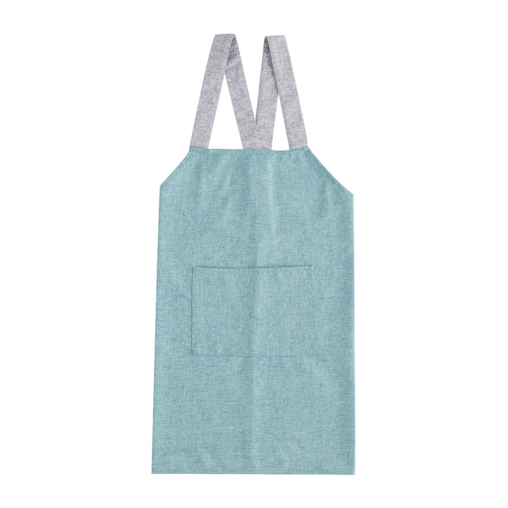 Adjustable canvas apron with wide contrast straps and applied front pocket