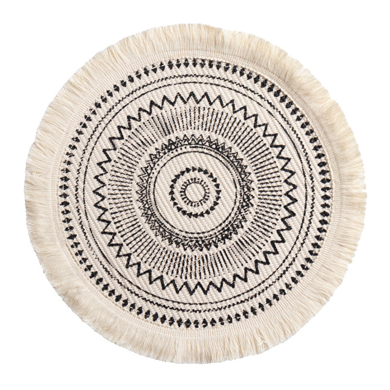 Round woven Boho rug mat with decorative fringes