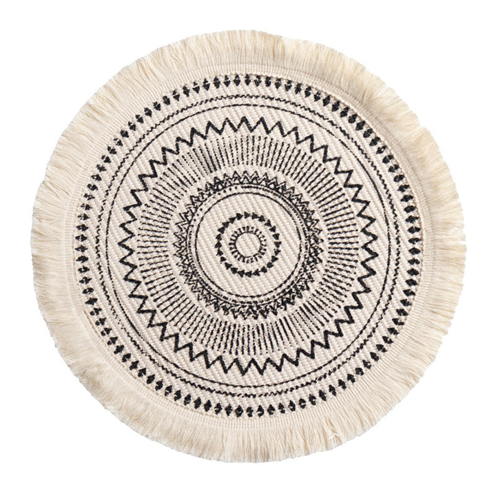 Round woven Boho rug mat with decorative fringes