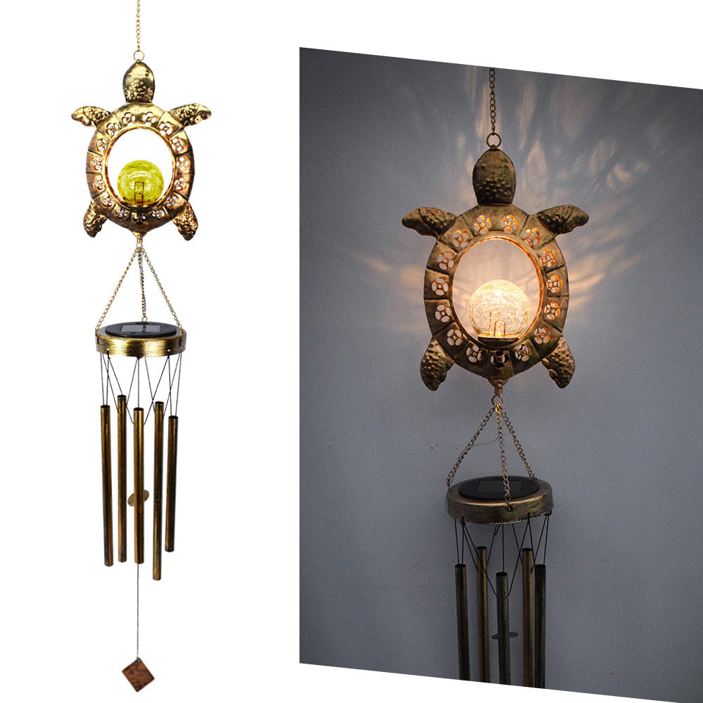 Hanging Flamingo Solar LED Wind Chime with Crackle Glass Globe