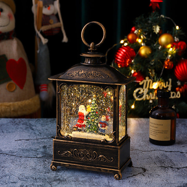 Glittering Christmas lantern with snow scenes