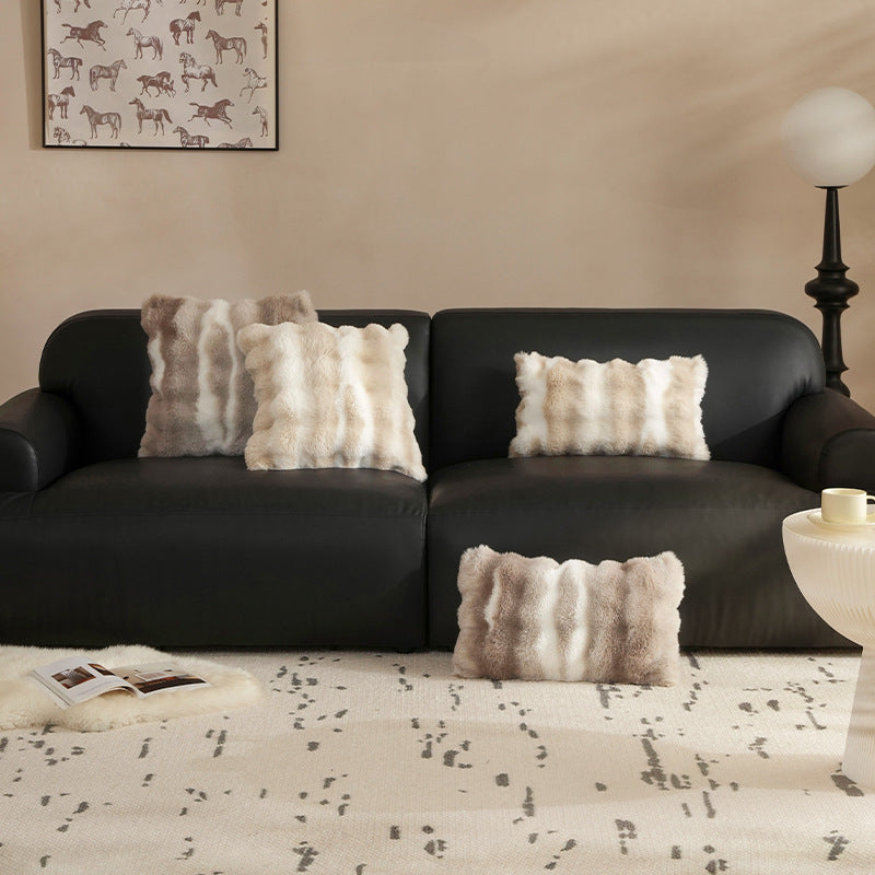 Rectangular faux fur decorative cushion with wavy plush surface