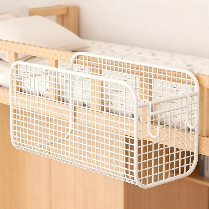Over-Bed Three-Compartment Metal Mesh Hanging Bedside Organizer Caddy