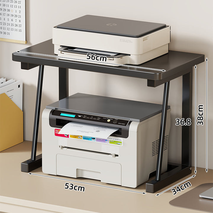 Desktop Printer and Monitor Riser with Elevated Wood-Effect Shelf and Metal Frame