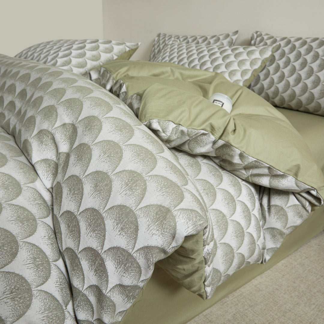 Embroidered Leaf Print Duvet Cover Set