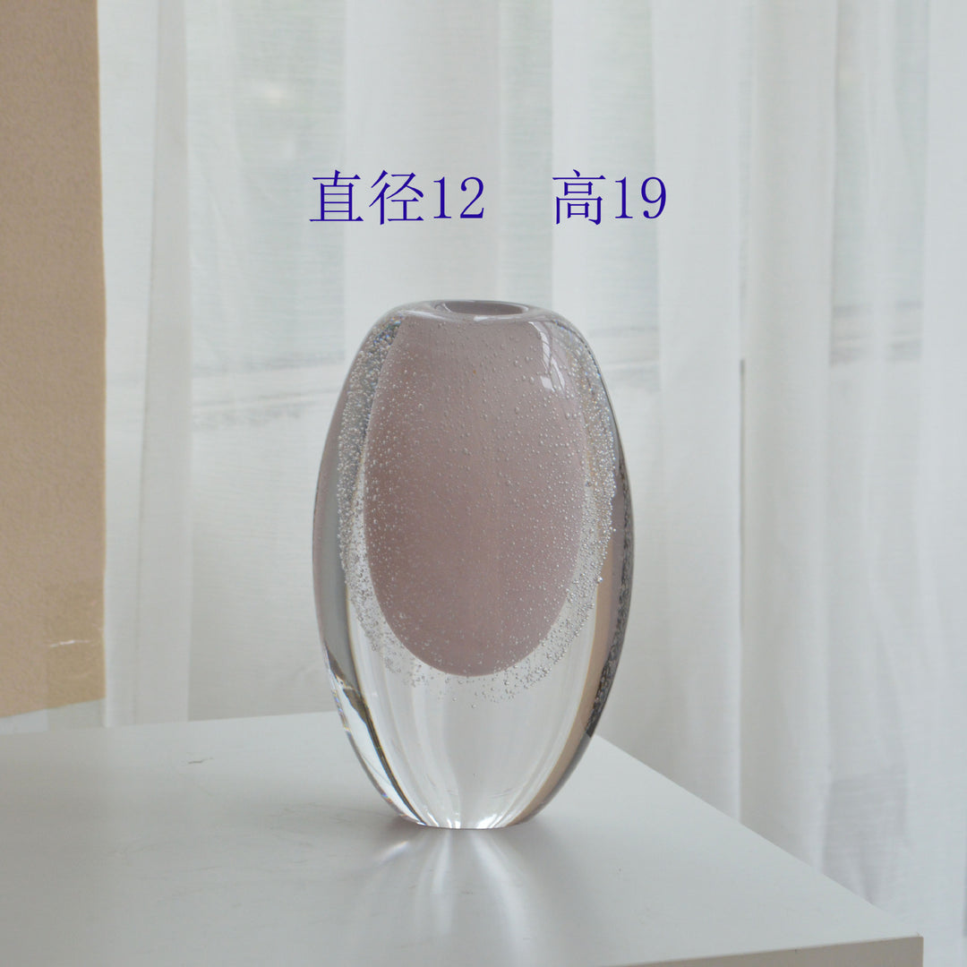 Hand-Blown Bubble-Encased Oval Decorative Glass Bud Vase Set