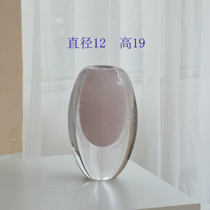 Hand-Blown Bubble-Encased Oval Decorative Glass Bud Vase Set