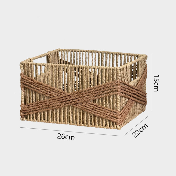 Handcrafted storage basket with decorative weave
