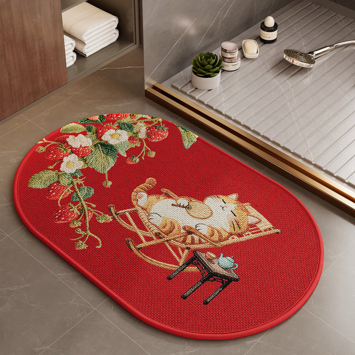 Playful Cartoon Cat-Themed Bath Mat