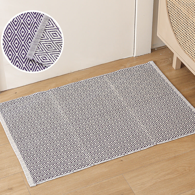 Flat striped carpet runner made of cotton blend with anti-slip coating and easy-care woven structure