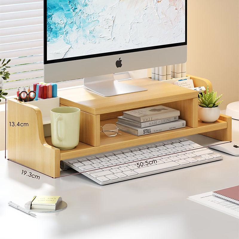 Wooden Monitor Riser with Lockable Drawer and Pen Organizer
