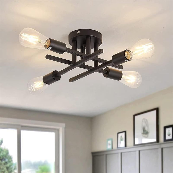 Modern Industrial Crossbar Four-Light Semi-Flush Ceiling Light