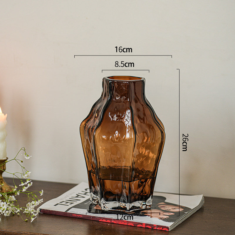 Tall Ribbed Art Glass Flower Vase Centerpiece