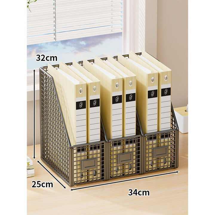 Desktop Mesh File Organizer with Vertical Magazine Slots and Label Holders