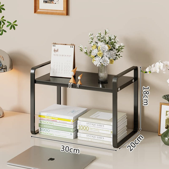 Compact Metal Stacked Desk Shelf Organizer with Open Frame Elevated Display