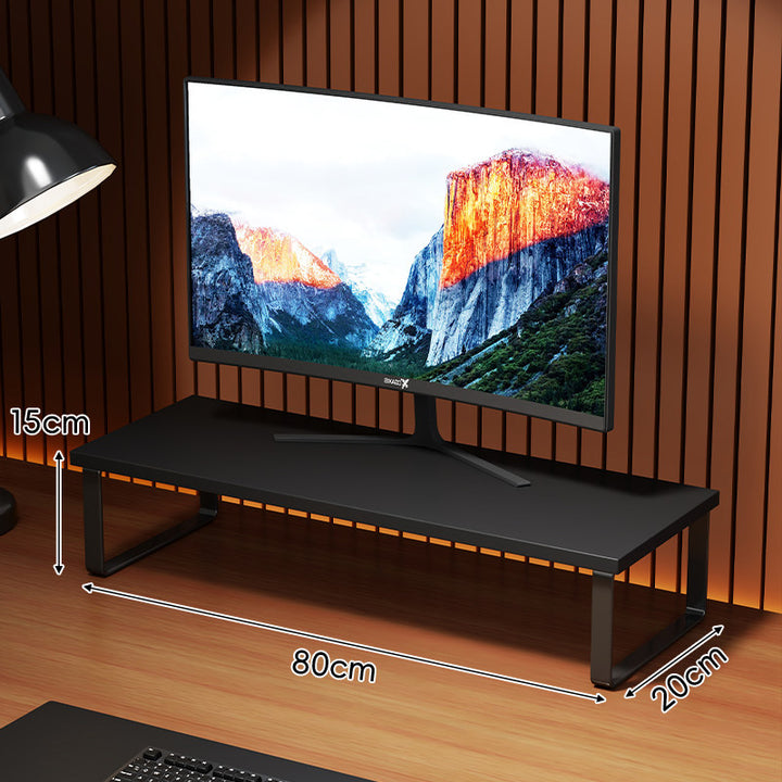 Compact Wooden Monitor Riser with Metal Frame and Under-Shelf Storage