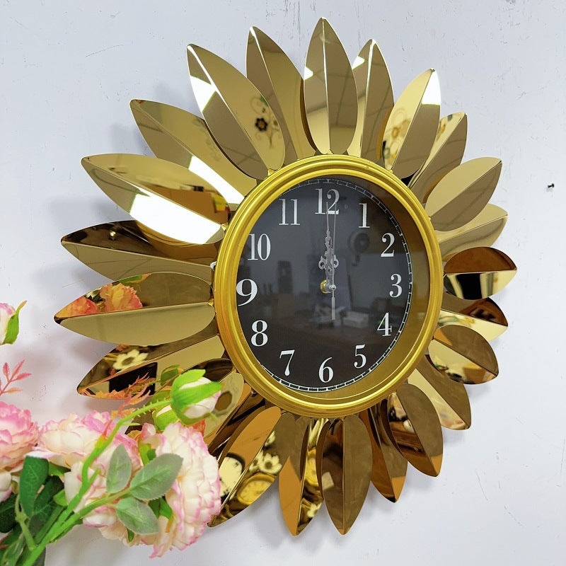 Sunburst Decorative Wall Clock with Leaf Motif