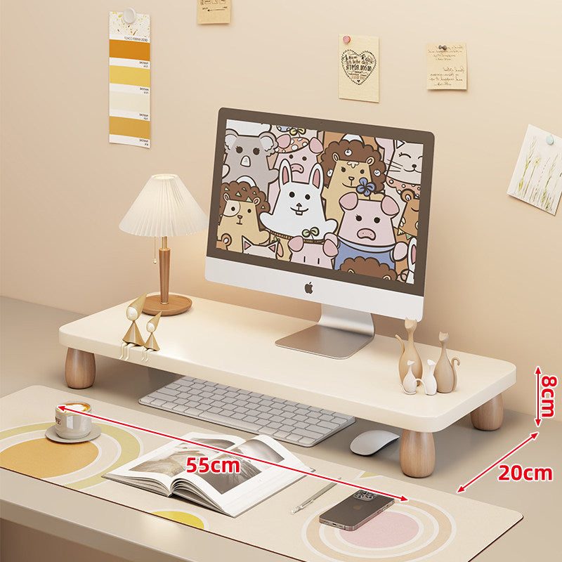 Low-Profile Ergonomic Wooden Desktop Monitor Lift with Under-Shelf Keyboard Storage