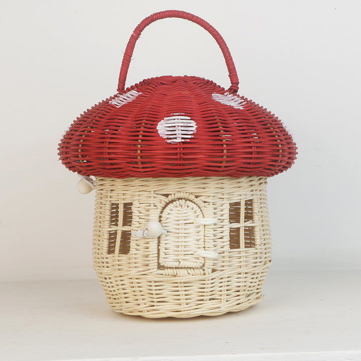 Playful storage basket in mushroom design