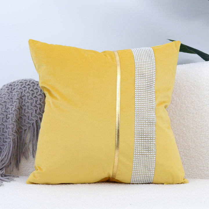 Decorative Velvet Square Throw Pillow with Metallic Trim and Rhinestone Band