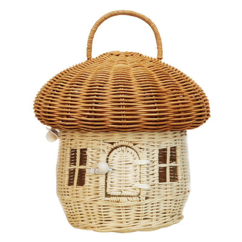 Playful storage basket in mushroom design