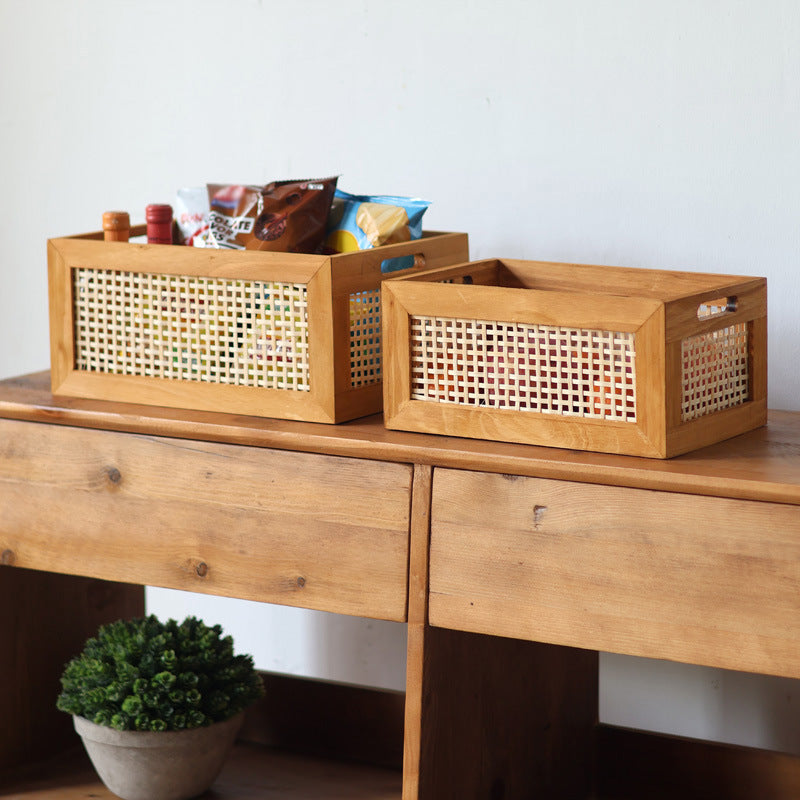 Storage basket made of natural wood
