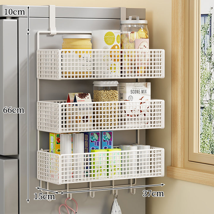 Over-Door Two Tier Metal Mesh Hanging Kitchen Storage Basket Organizer with Hooks