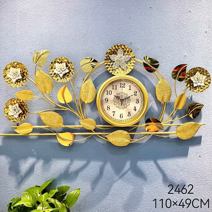 Floral Wall Clock with Decorative Leaf Design