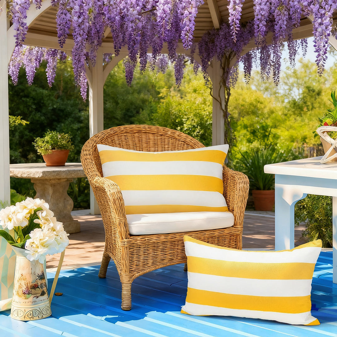 Outdoor Weather-Resistant Striped Square Throw Pillow Covers
