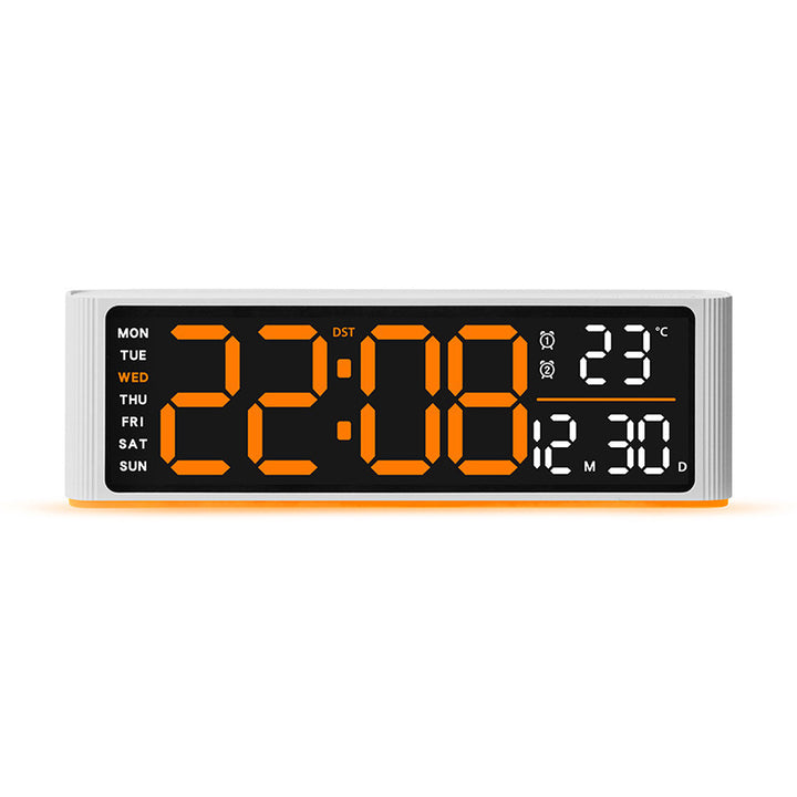 Digital LED alarm clock with temperature and day of week display