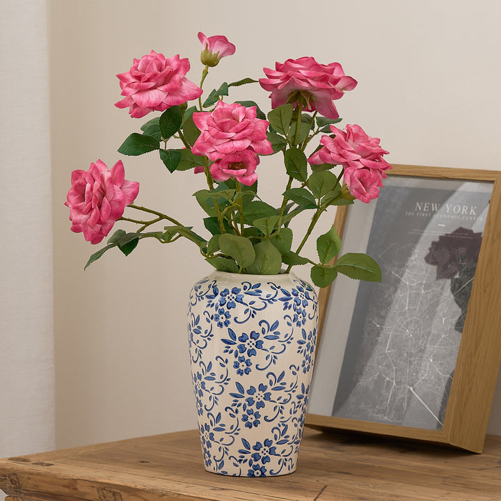 Elegant ceramic vase in floral pattern