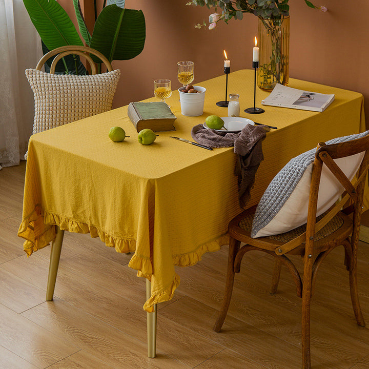 Light cotton gauze tablecloth with frill and natural structure