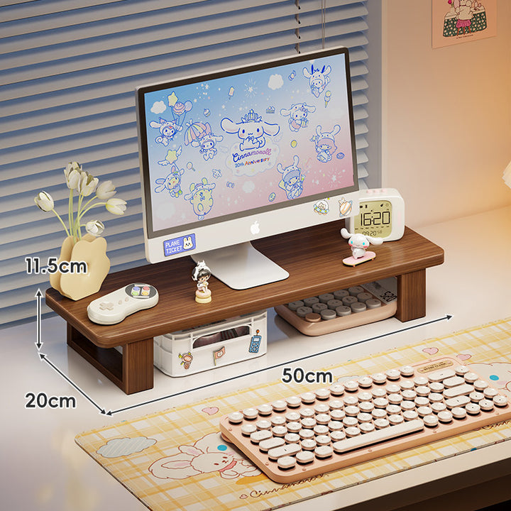 Bamboo Desktop Monitor Riser with Under-Shelf Keyboard Storage and Cable Management