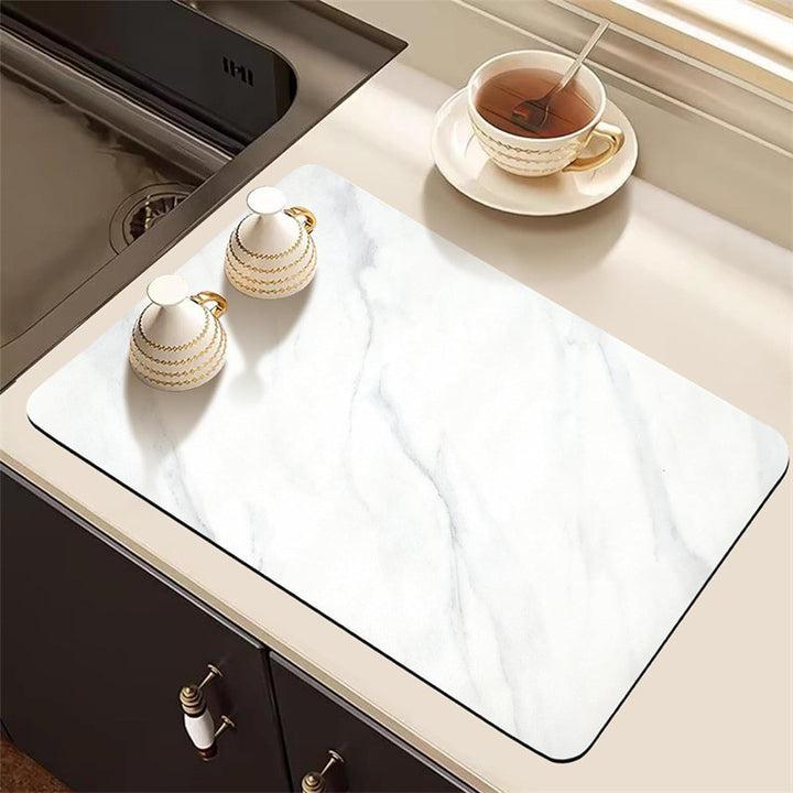 Marble-Inspired Kitchen Counter Mat