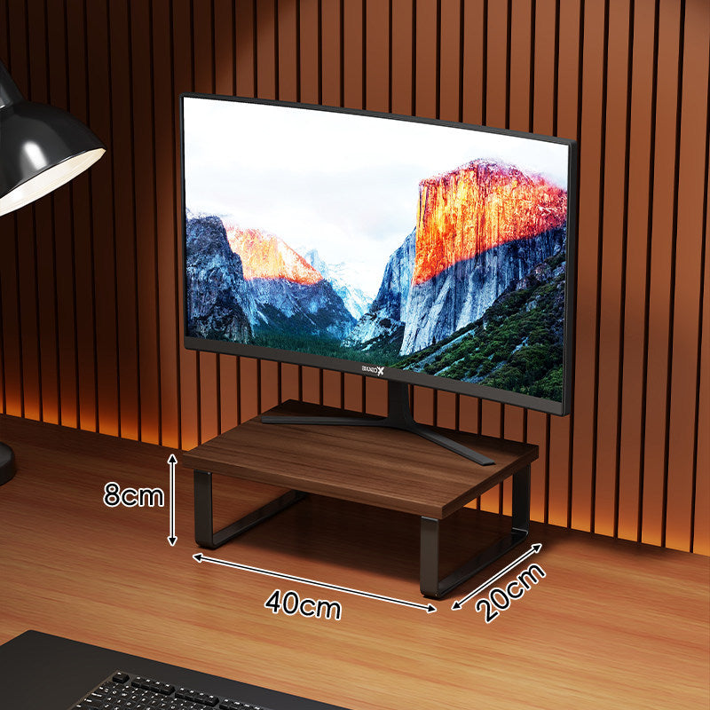 Compact Wooden Monitor Riser with Metal Frame and Under-Shelf Storage