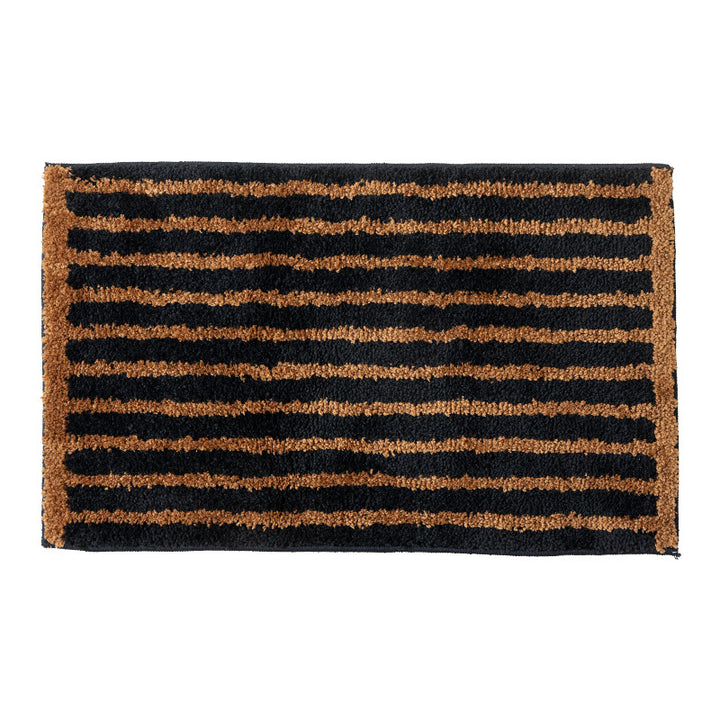 Coconut and polypropylene doormat with non-slip latex backing and striped structure
