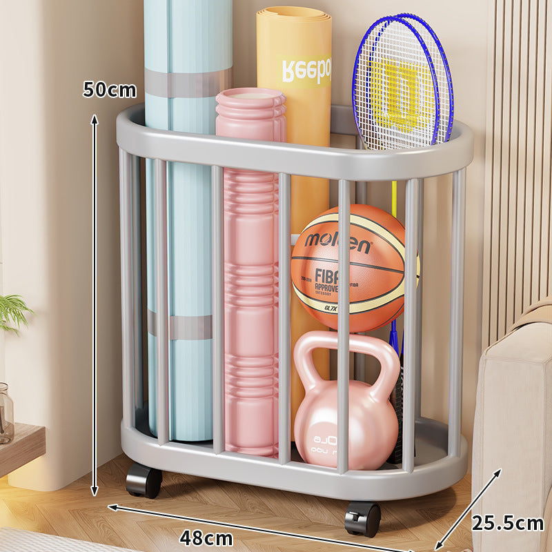 Vertical Rolling Sports Gear Storage Organizer with Cylindrical Metal Bar Frame and Casters