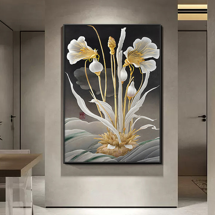 Elegant Lotus Flower Framed Art