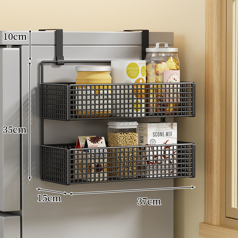 Over-Door Two Tier Metal Mesh Hanging Kitchen Storage Basket Organizer with Hooks