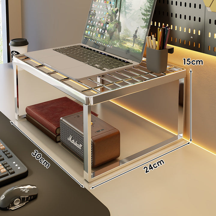 Ventilated Metal Desk Riser Shelf with Open Grid Surface and Under-Storage