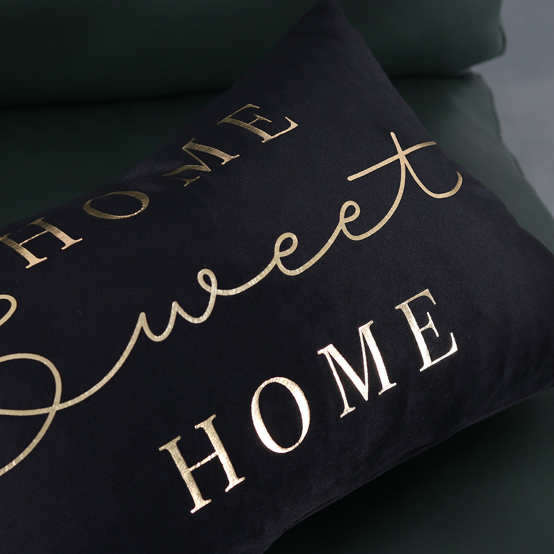 Rectangular Embroidered Slogan Throw Pillow Cover with Metallic Script Accent